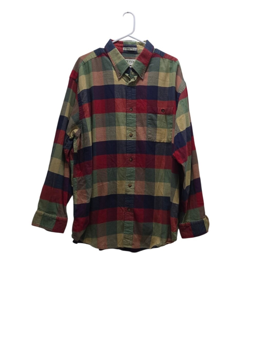 Orvis Mens XXL Multicolor Plaid Cotton Flannel Shirt Button Down Outdoor Cabin